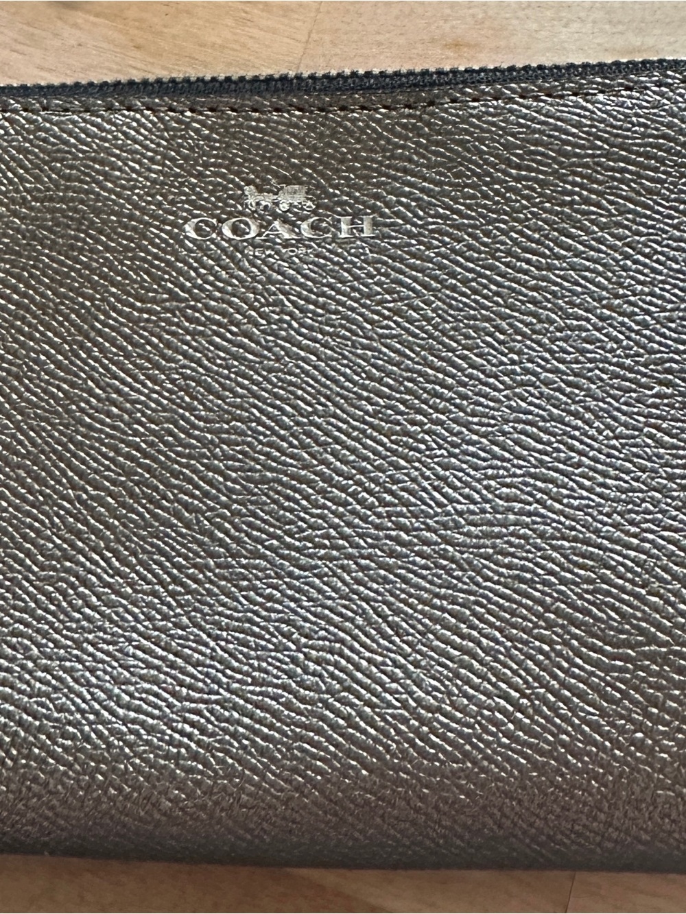 Coach Men’s Metallic Gunmetal Leather Zip Pouch